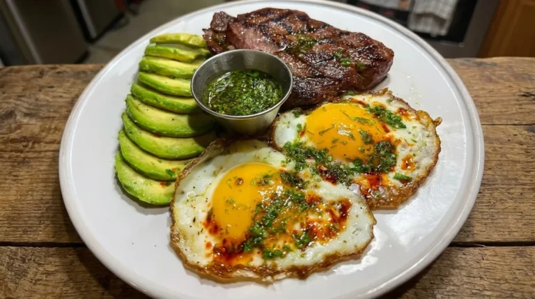 Chili Eggs and Beef Steak Breakfast