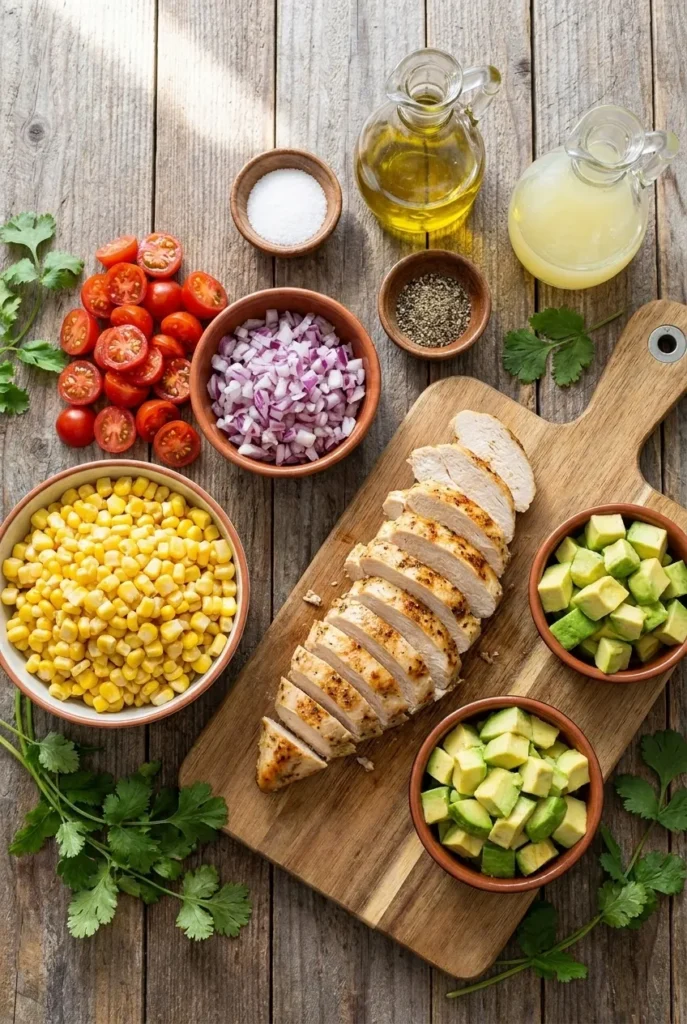 Ingredients for Chicken Avocado Corn Salad