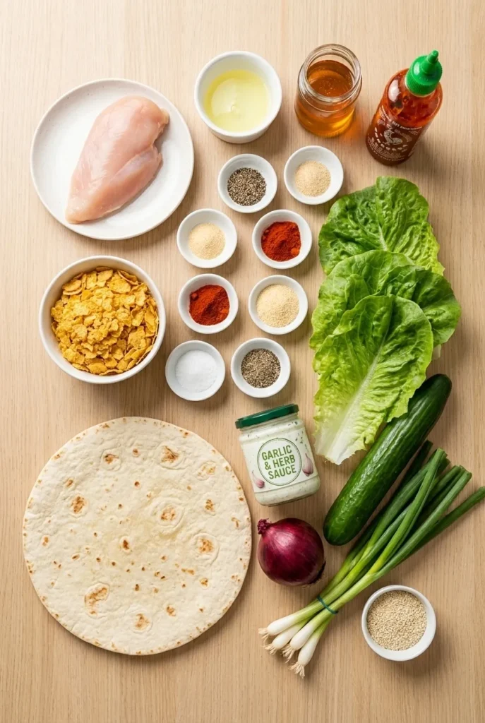Ingredients for Hot Honey Crispy Chicken Flatbread