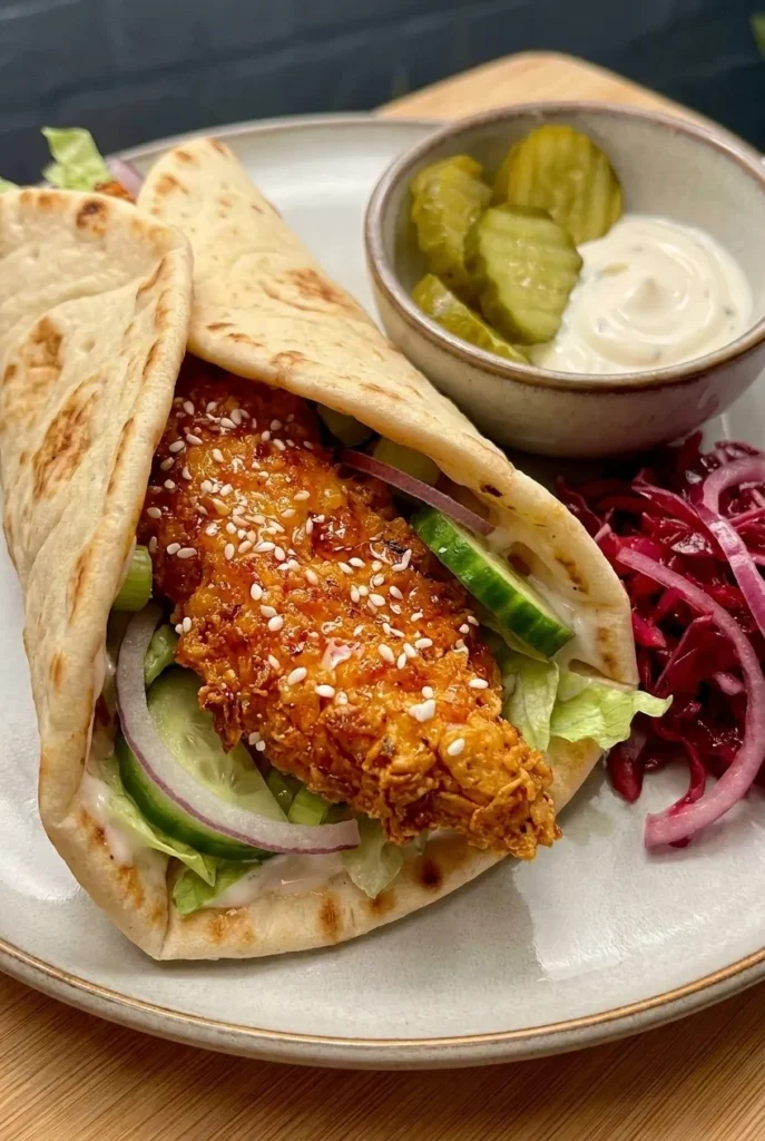 plated hot honey crispy chicken flatbread