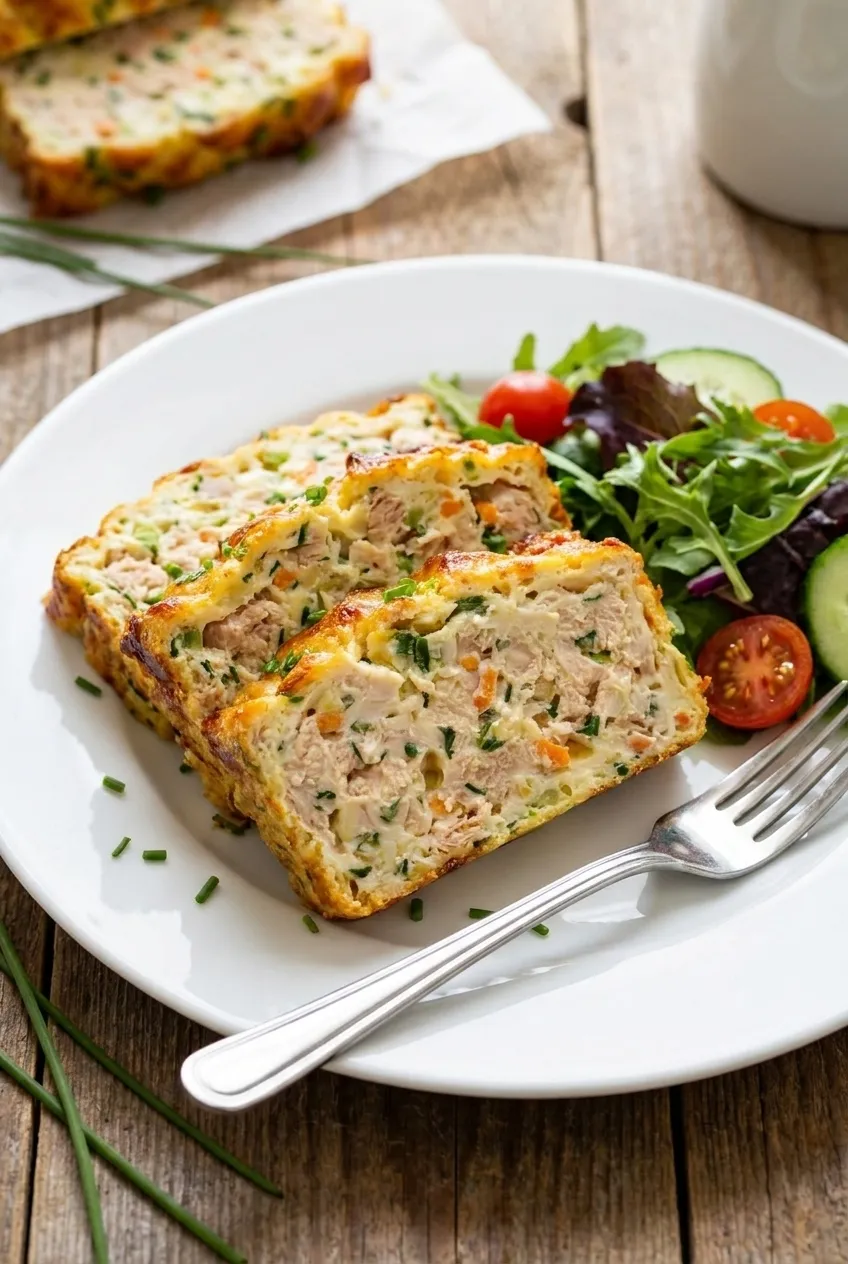 plated tuna vegetable loaf slices