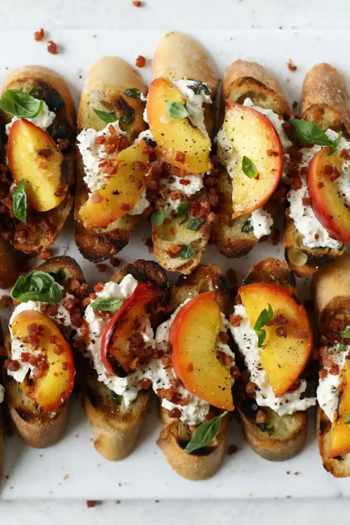 Basil Butter Burrata Peach Crostini