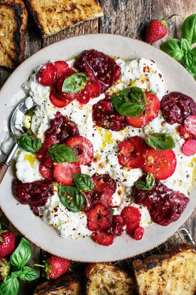Burrata with Balsamic Strawberries & Basil