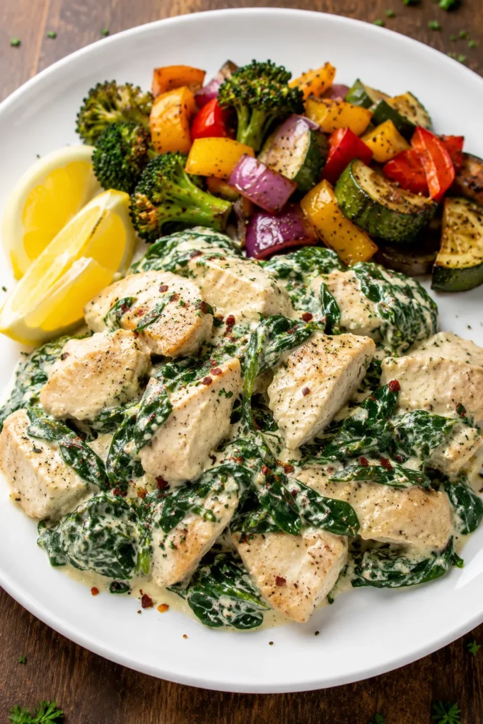 Creamy chicken with roasted vegetables