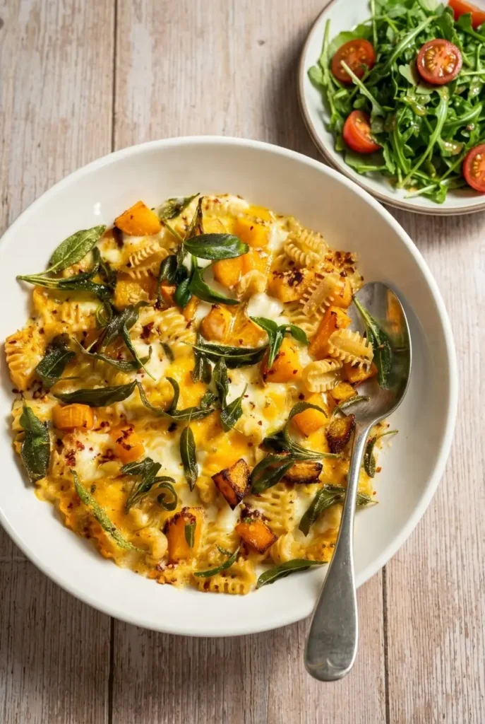 Three Cheese Pasta Bake Recipe with Roasted Butternut Squash