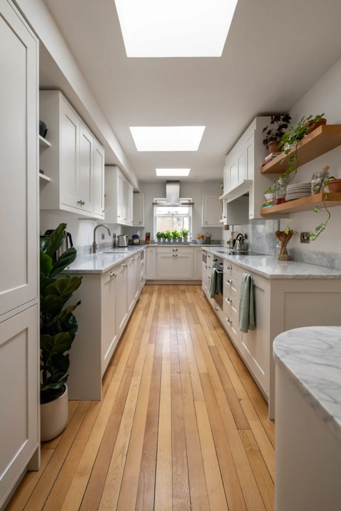Bright Narrow Kitchen With Skylight