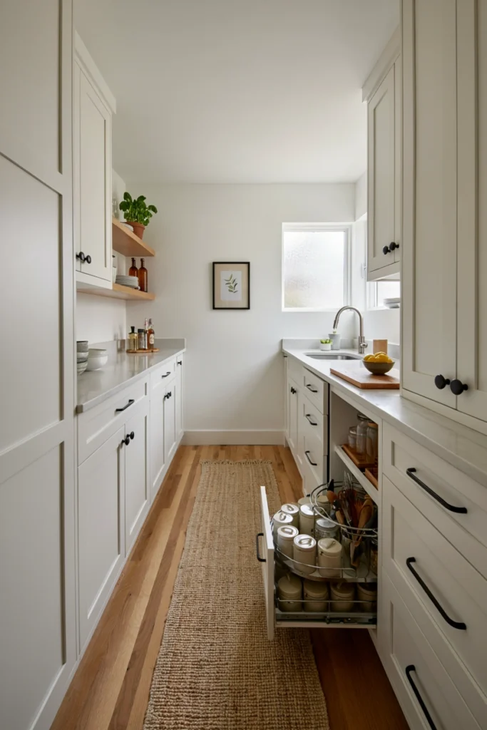 Compact Narrow Kitchen With Corner Storage