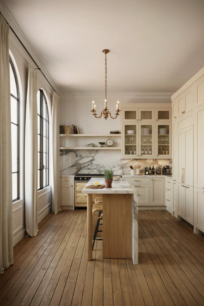 Elegant Cream Parisian Kitchen With Gold Accents