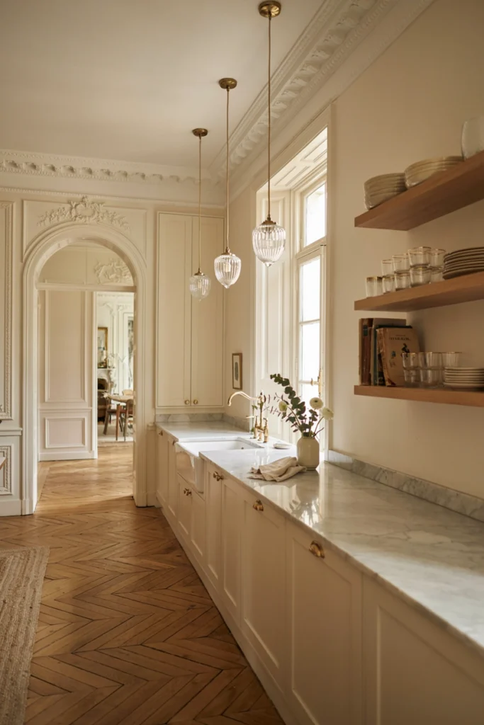 Elegant Parisian Kitchen With Arched Doorways