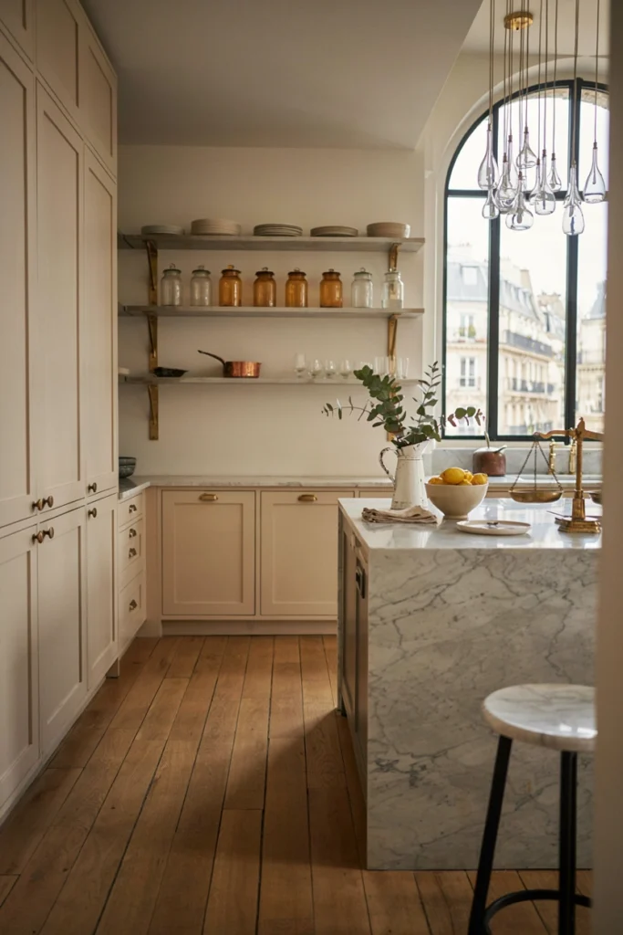 French Parisian Kitchen With Antique Brass Shelving