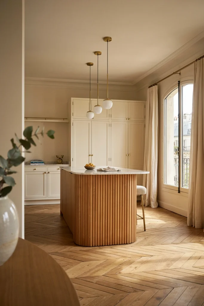 French Parisian Kitchen With Copper Cookware Display