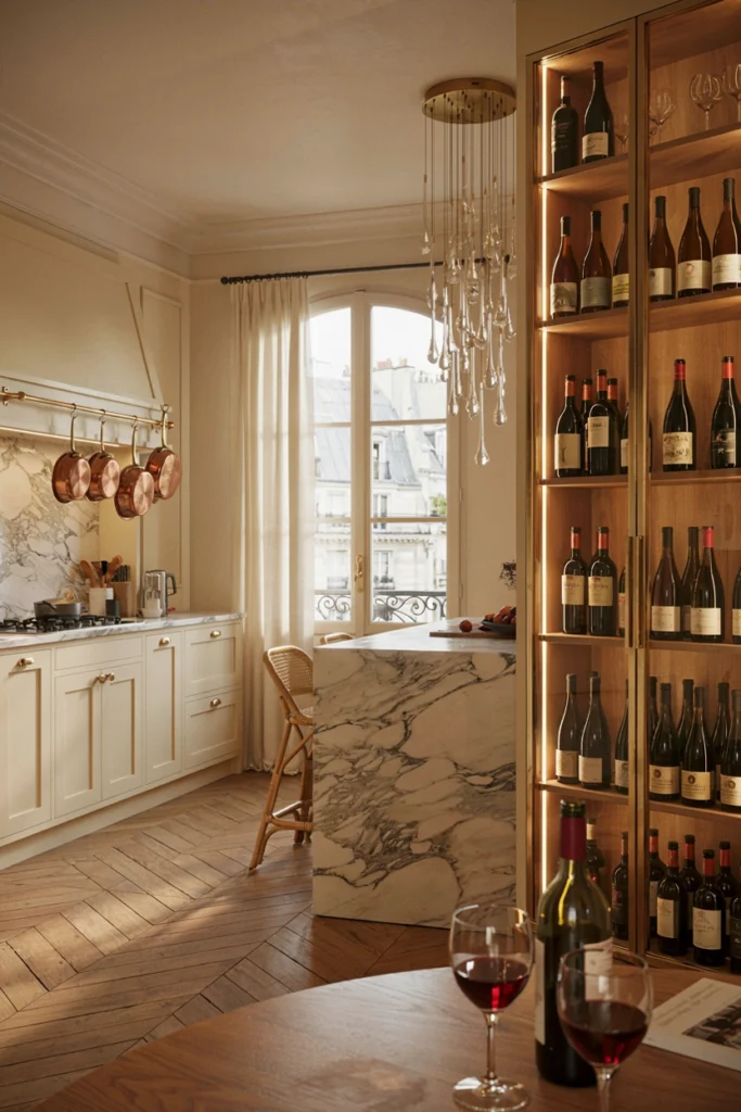 Luxury Parisian Kitchen With Elegant Wine Storage