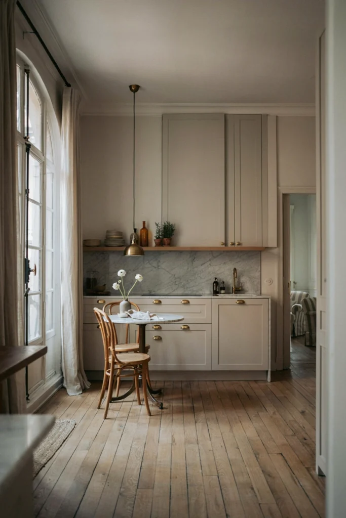 Minimal Parisian Kitchen With Soft Greige Cabinets