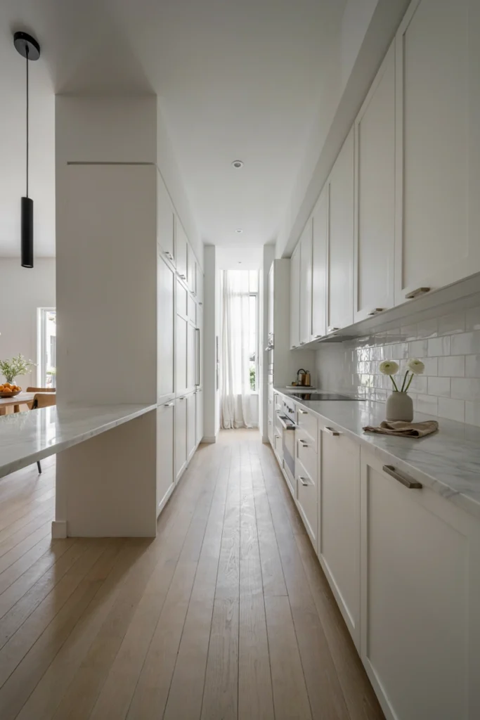 Minimalist White Narrow Kitchen