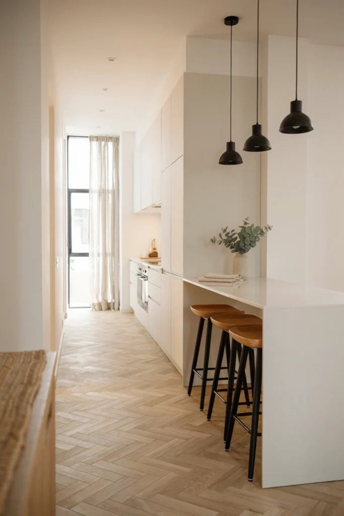 Narrow Kitchen With Breakfast Bar