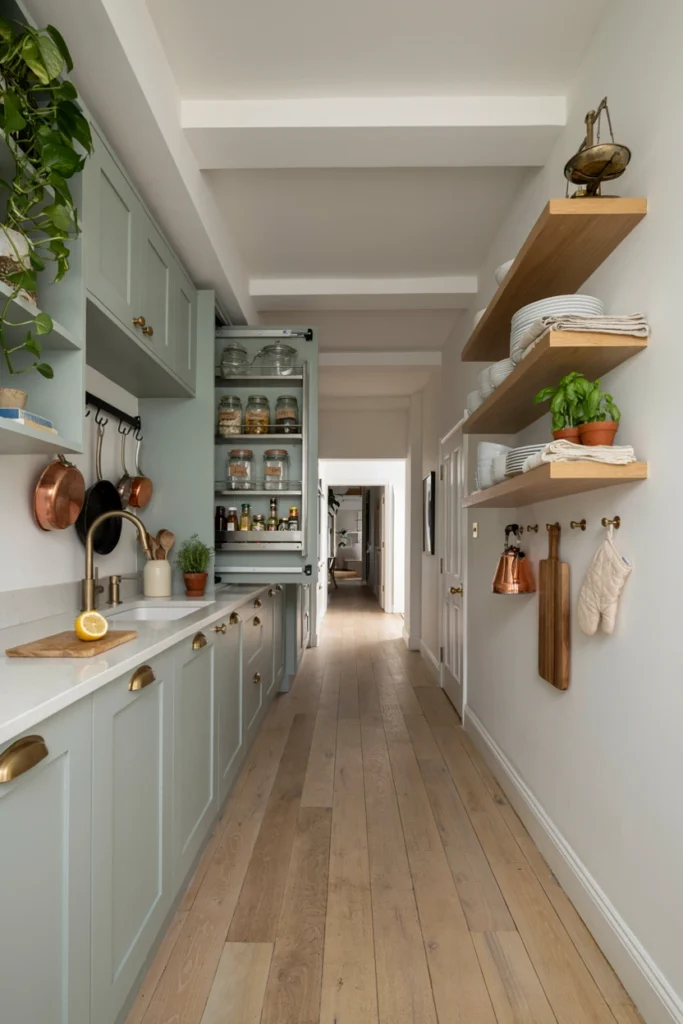 Narrow Kitchen With Vertical Storage Solutions