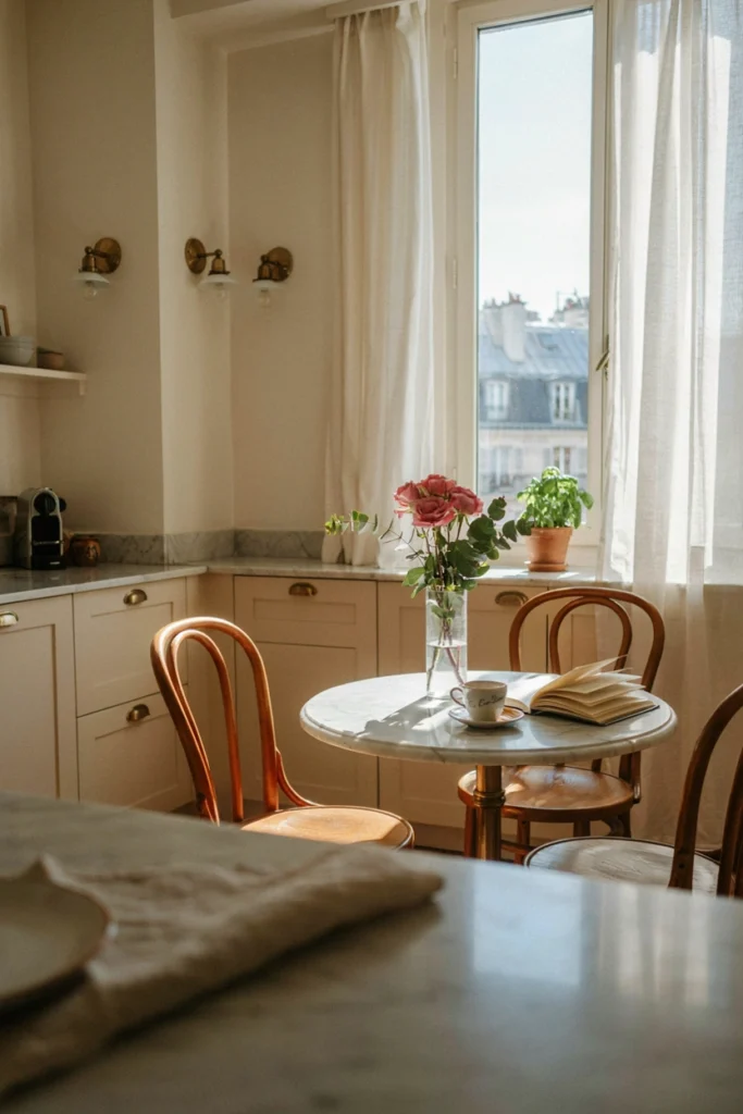 Parisian Kitchen With Cozy Breakfast Café Corner