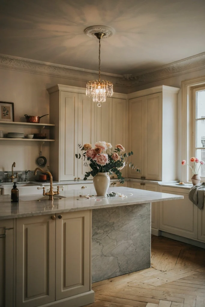 Romantic Parisian Kitchen With Floral Accents