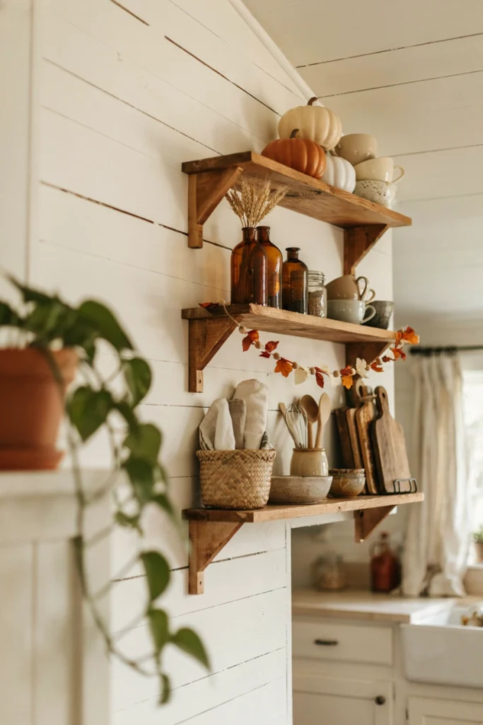 Rustic Wooden Fall Kitchen Shelves