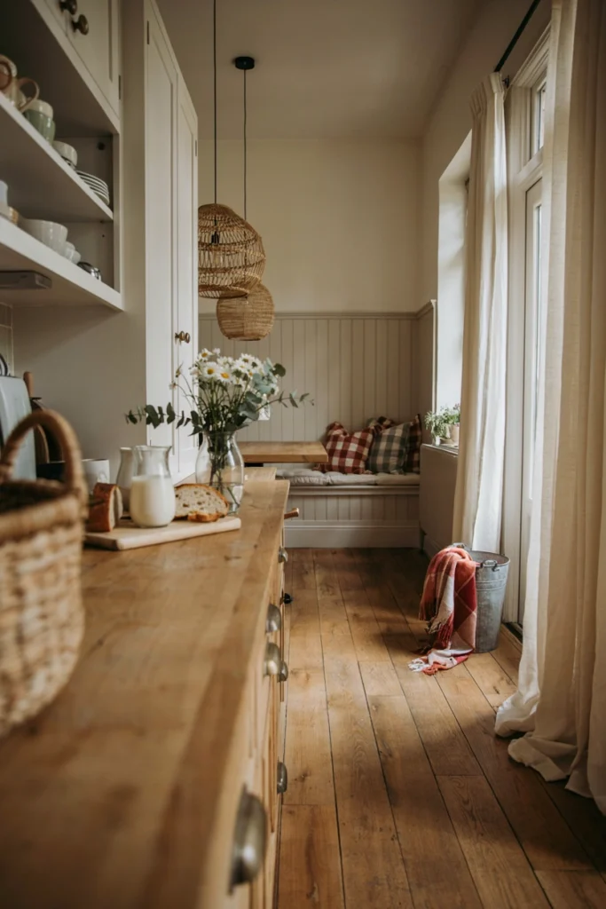 Warm Farmhouse Narrow Kitchen Breakfast Nook